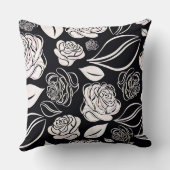 黒エレガントと白のバラと葉 クッション (裏面)