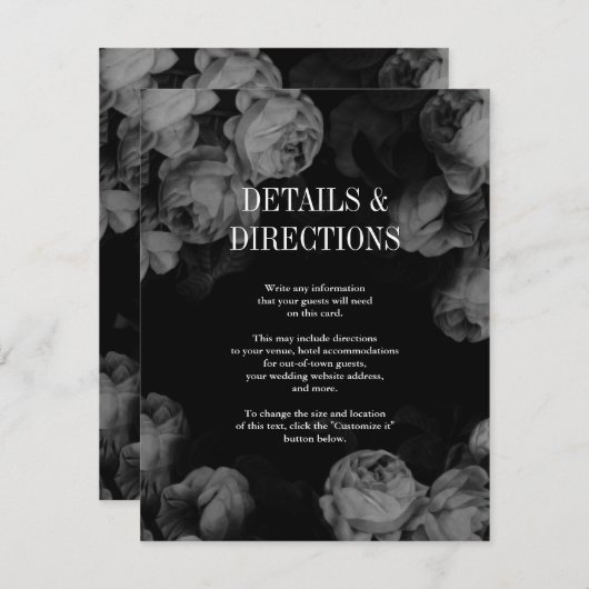 黒エレガントと白のバラの結婚挿入カード エンクロージャーカード (正面/裏面)