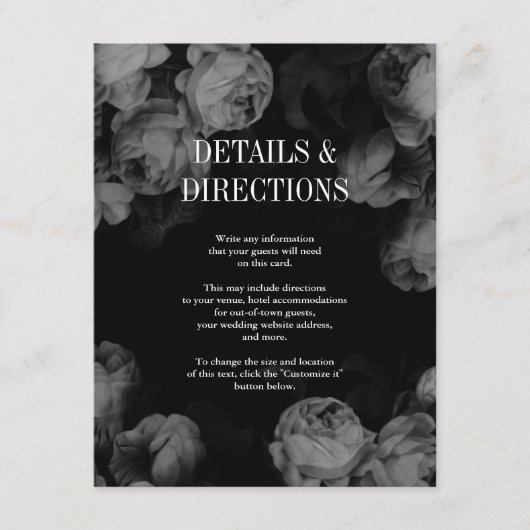 黒エレガントと白のバラの結婚挿入カード エンクロージャーカード (正面)