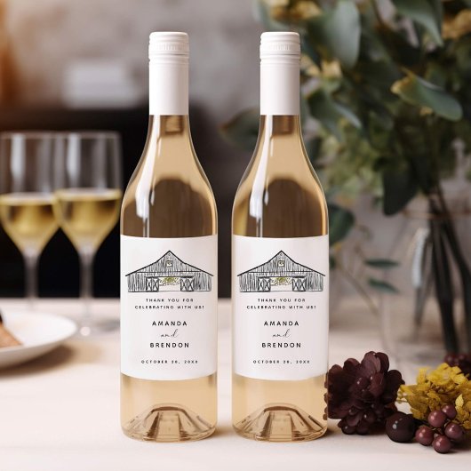 黒エレガントと白のバ結婚ーンのワインラベル ワインラベル