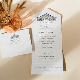 黒エレガントと白のバ結婚ーン オールインワン招待状