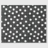 黒エレガントと白のフローラグリッド ラッピングペーパー (フラット)