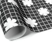 黒エレガントと白のフローラグリッド ラッピングペーパー (ロールコーナー)