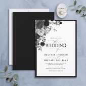 黒エレガントと白のフローラ水色スクリプト 招待状