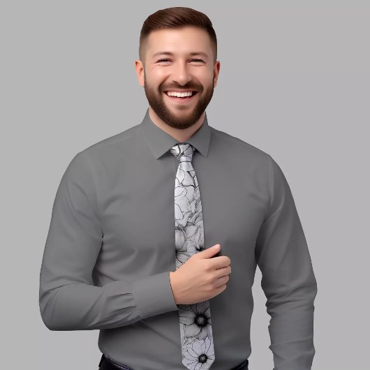 黒エレガントと白のフローラ ネクタイ