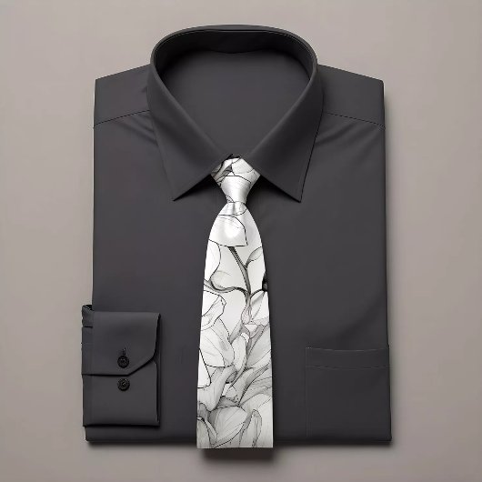 黒エレガントと白のフローラ ネクタイ