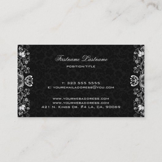 黒エレガントと白のフローラ 名刺 (裏面)