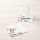 黒エレガントと白のマグノリアフローラ水色 スクエアペーパーコースター (インサイチュ)