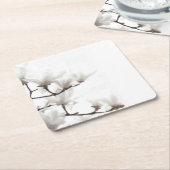 黒エレガントと白のマグノリアフローラ水色 スクエアペーパーコースター (アングル)