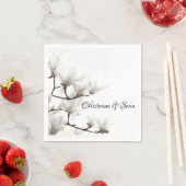 黒エレガントと白のマグノリアフローラ水色 スタンダードカクテルナプキン (インサイチュ)