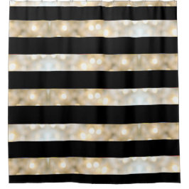 黒エレガントと白のライトストライプシッモダンク シャワーカーテン