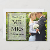 黒エレガントと白の写真ありがとうござ結婚う サンキューカード (正面)