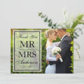 黒エレガントと白の写真ありがとうござ結婚う サンキューカード (スタンド正面)