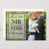 黒エレガントと白の写真ありがとうござ結婚う サンキューカード (正面/裏面)