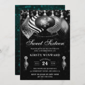 黒エレガントと白の冬のボーブルズスウィート16 招待状 (正面/裏面)