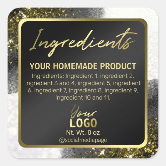 黒エレガントと白の原料ラベル スクエアシール (正面)