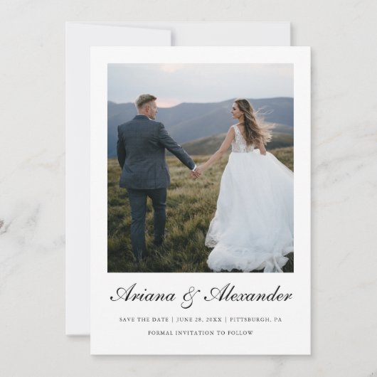 黒エレガントと白の台本2枚の写真結婚 セーブザデート (正面)