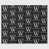 黒エレガントと白の名モノグラムの前イニシャル ラッピングペーパー (フラット)