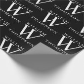 黒エレガントと白の名モノグラムの前イニシャル ラッピングペーパー (角)