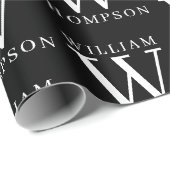 黒エレガントと白の名モノグラムの前イニシャル ラッピングペーパー (ロールコーナー)