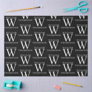 黒エレガントと白の名モノグラムの前イニシャル 薄葉紙