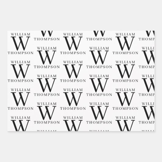 黒エレガントと白の名モノグラムの前 ラッピングペーパーシート (正面2)