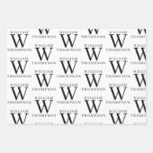 黒エレガントと白の名モノグラムの前 ラッピングペーパーシート (正面)