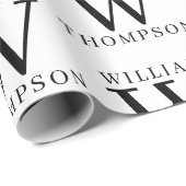 黒エレガントと白の名モノグラムの前 ラッピングペーパー (ロールコーナー)