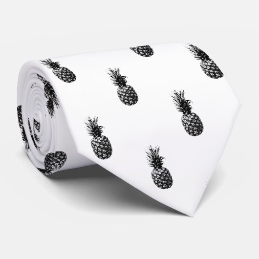 黒エレガントと白の夏のパイナップルパターン ネクタイ (ロール)