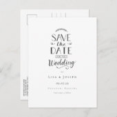 黒エレガントと白の日付の保存 案内ポストカード (正面/裏面)
