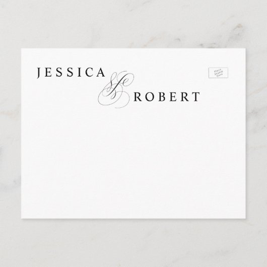 黒エレガントと白の日付の保存 案内ポストカード (裏面)