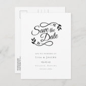 黒エレガントと白の日付の保存 案内ポストカード (正面/裏面)
