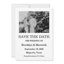 黒エレガントと白の日付の写真カードを保存