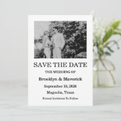 黒エレガントと白の日付の写真カードを保存 招待状 (スタンド正面)