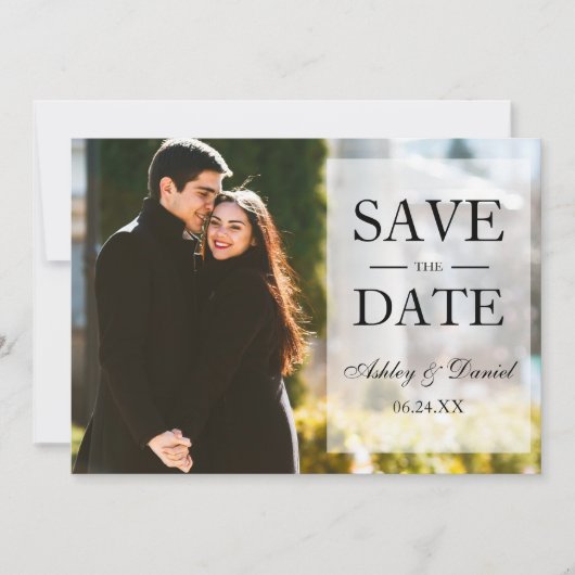 黒エレガントと白の日付を上書き写真に保存 セーブザデート (正面)