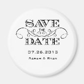 黒エレガントと白の日付磁石を保存 マグネット (正面)