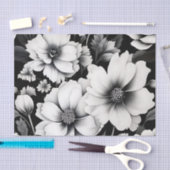 黒エレガントと白の水色フローラ 薄葉紙 (クラフト)