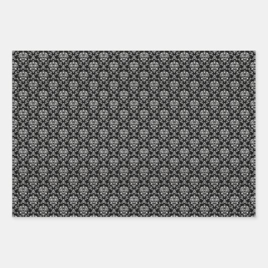 黒エレガントと白の混合ダマスク ラッピングペーパーシート (正面3)