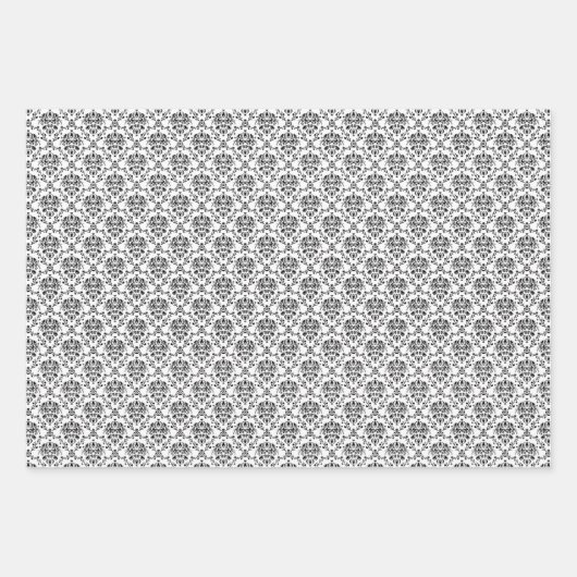 黒エレガントと白の混合ダマスク ラッピングペーパーシート (正面2)