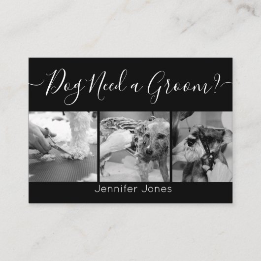 黒エレガントと白の犬のグルーミング追加ロゴ 名刺 (正面)
