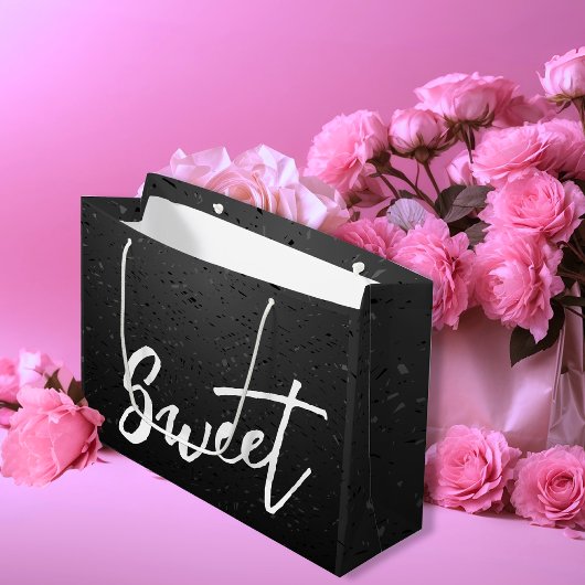 黒エレガントと白の甘いバレンタイン ラージペーパーバッグ