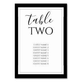 黒エレガントと白の結婚ゲスト名 テーブルナンバー