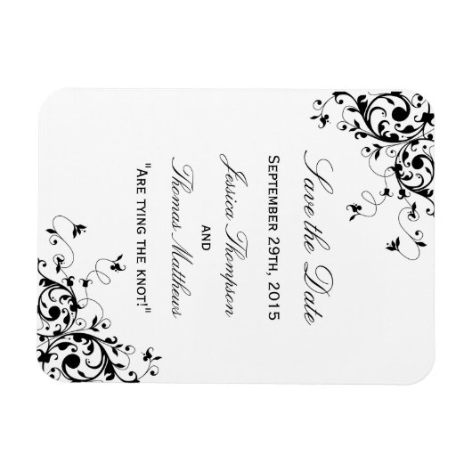 黒エレガントと白の結婚式の日付を保存 マグネット (横)