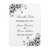 黒エレガントと白の結婚式の日付を保存 マグネット (縦)