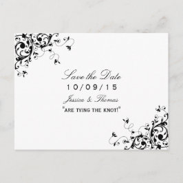 黒エレガントと白の結婚式の日付を保存 案内ポストカード