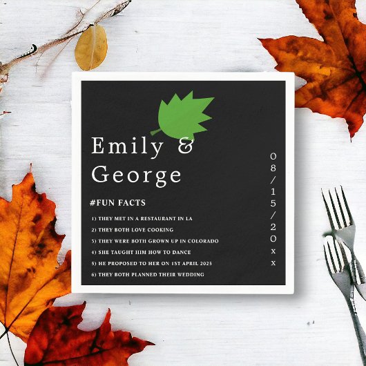 黒エレガントと白の緑の葉秋の結婚式 スタンダードカクテルナプキン