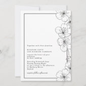 黒エレガントと白の花のフローラ結婚 招待状 (正面)