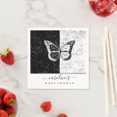 黒エレガントと白の蝶の赤ちゃんシャワー点々のある スタンダードカクテルナプキン (インサイチュ)