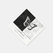 黒エレガントと白の蝶の赤ちゃんシャワー点々のある スタンダードカクテルナプキン (角)