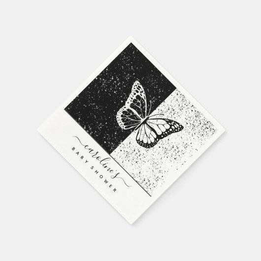 黒エレガントと白の蝶の赤ちゃんシャワー点々のある スタンダードカクテルナプキン (角)